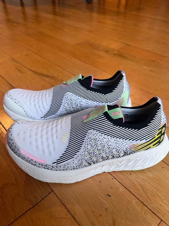 New Balance Shoes - New Balance Fresh Foam White Slip-On Sneakers with Pink & Neon Green Accents